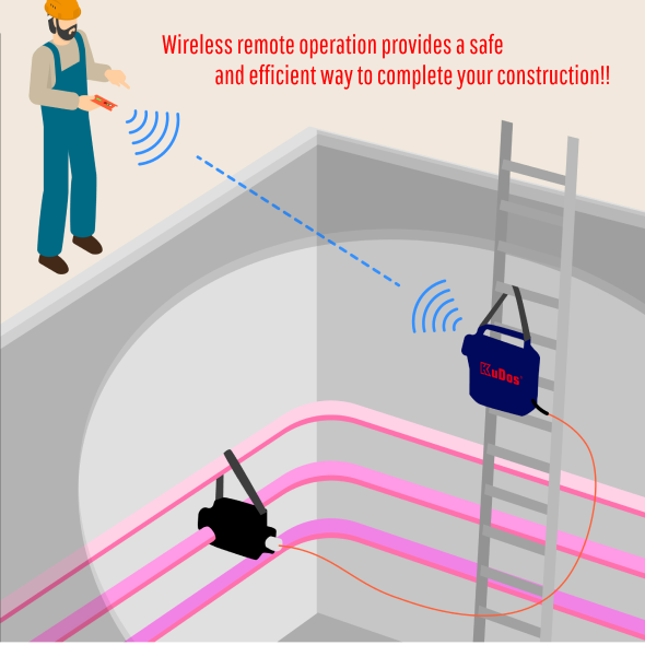Wireless remote operation provides a safe and efficient way to complete your constrution!